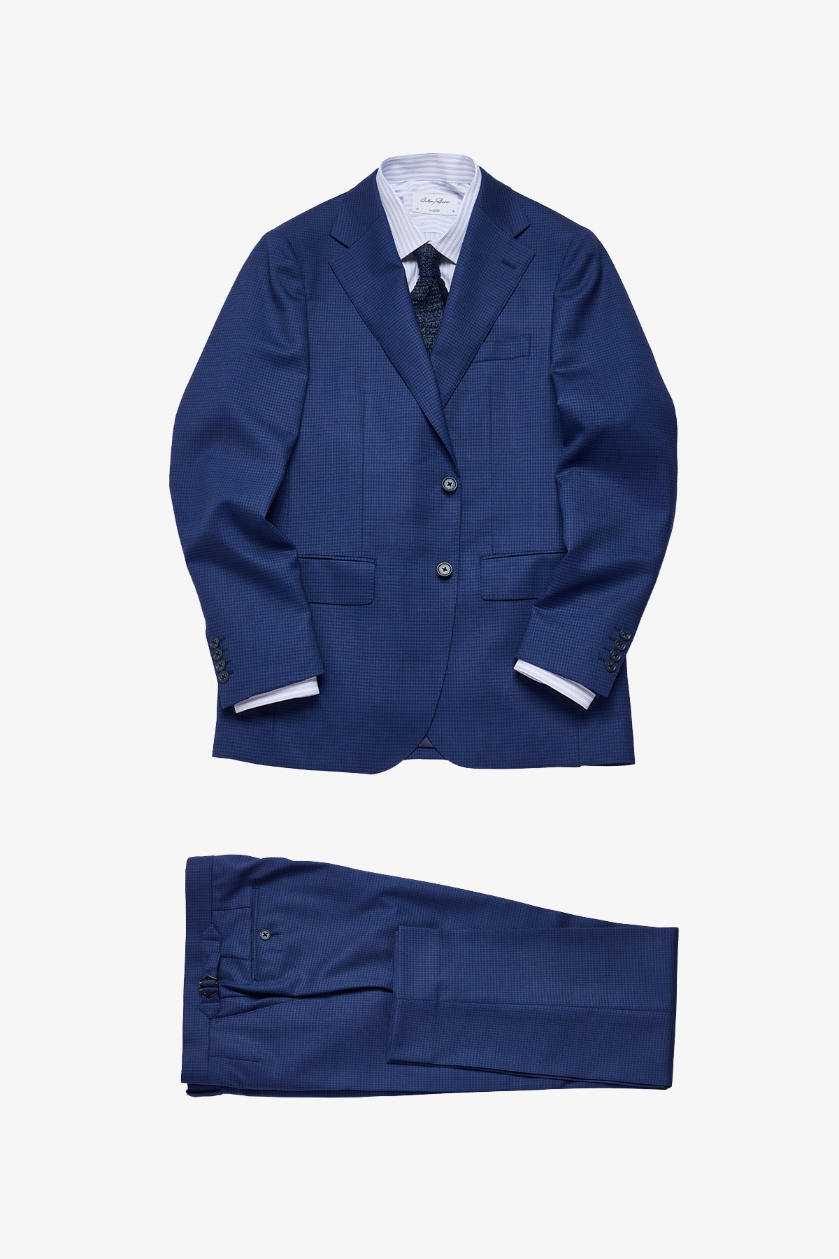 Stokes suit - Mid blue micro houndstooth, in pure wool, super 110's