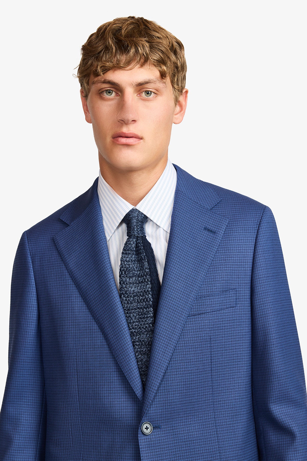 Stokes suit - Mid blue micro houndstooth, in pure wool, super 110's