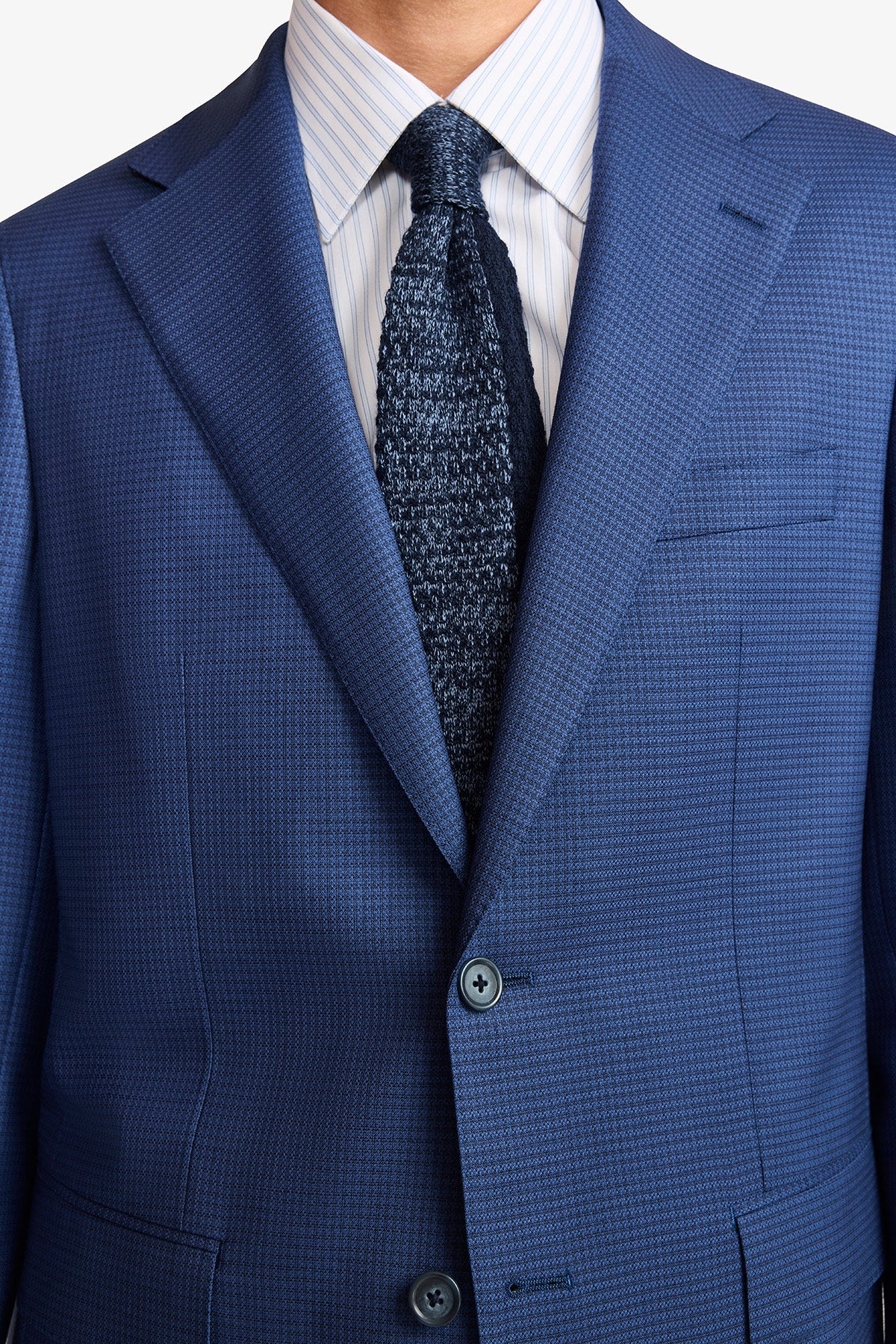 Stokes suit - Mid blue micro houndstooth, in pure wool, super 110's
