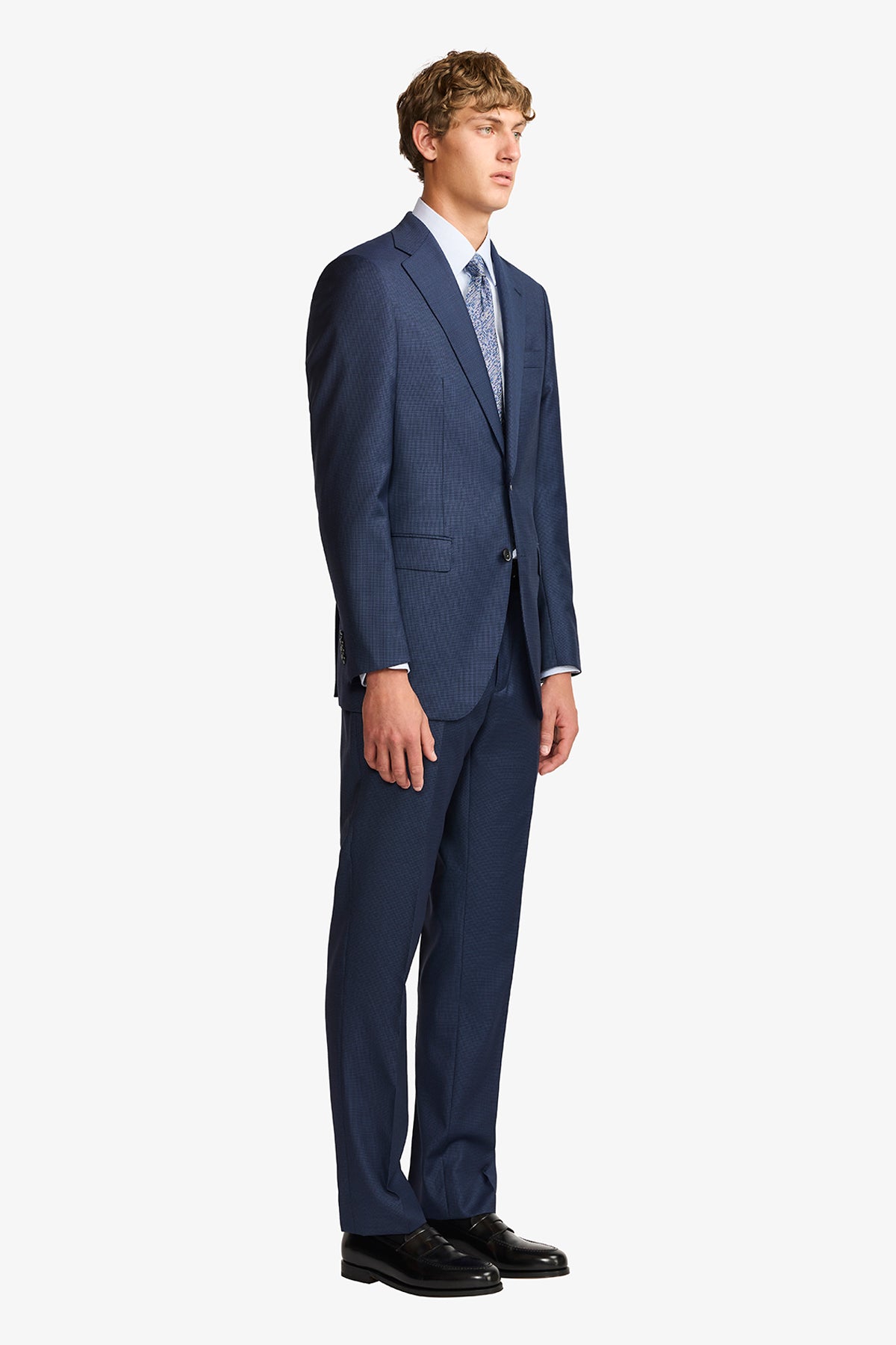 Kennedy suit - Mid blue microdesign, in pure wool super 110's