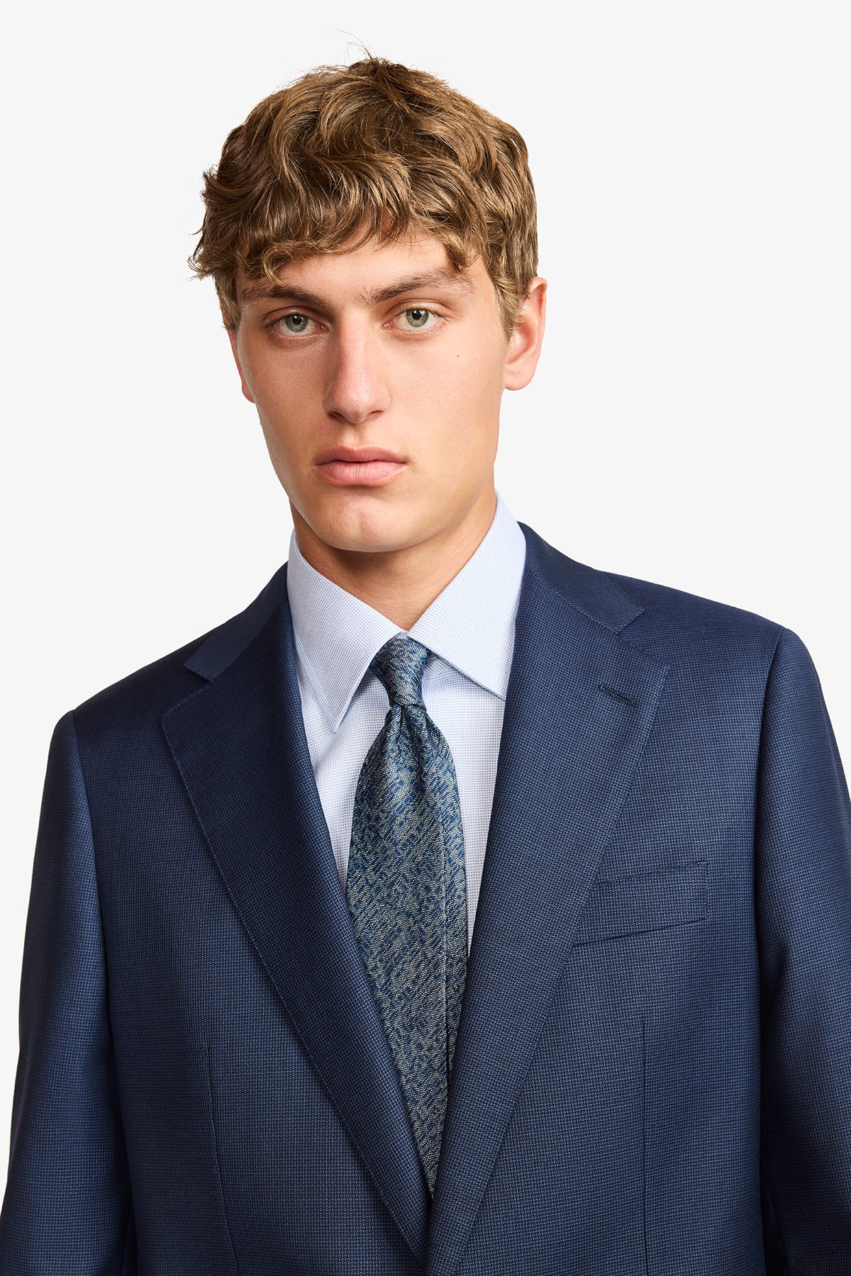 Kennedy suit - Mid blue microdesign, in pure wool super 110's