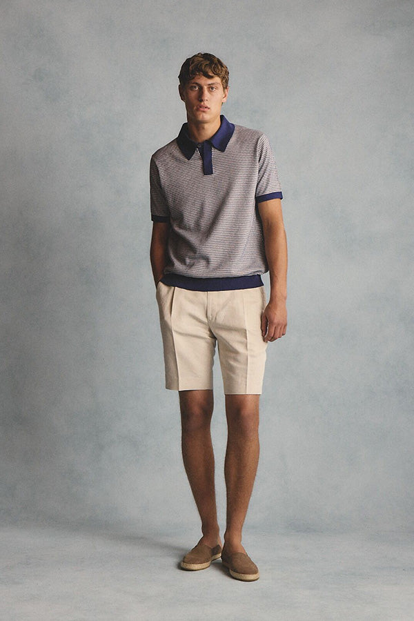 Santi blue knitted jacquard S/S polo